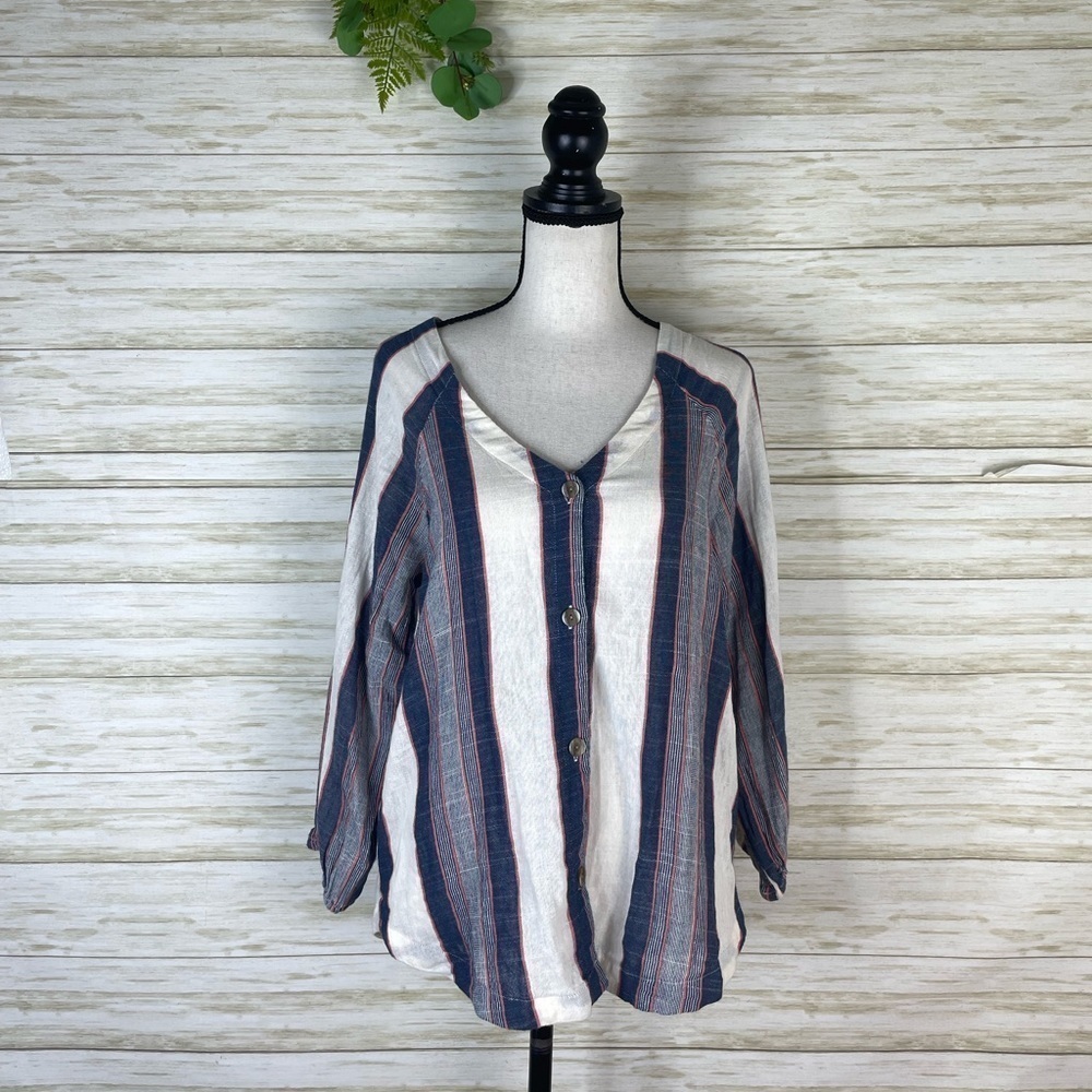 Anthropologie Cloth and Stone Blue Striped Gauzy Cotton Top